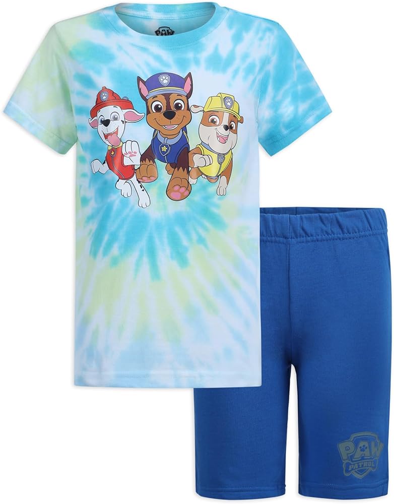 Paw Patrol Nickelodeon Boys 2 Piece Tie Dye T-Shirt and Shorts Set for Toddler and Little Kids – Blue