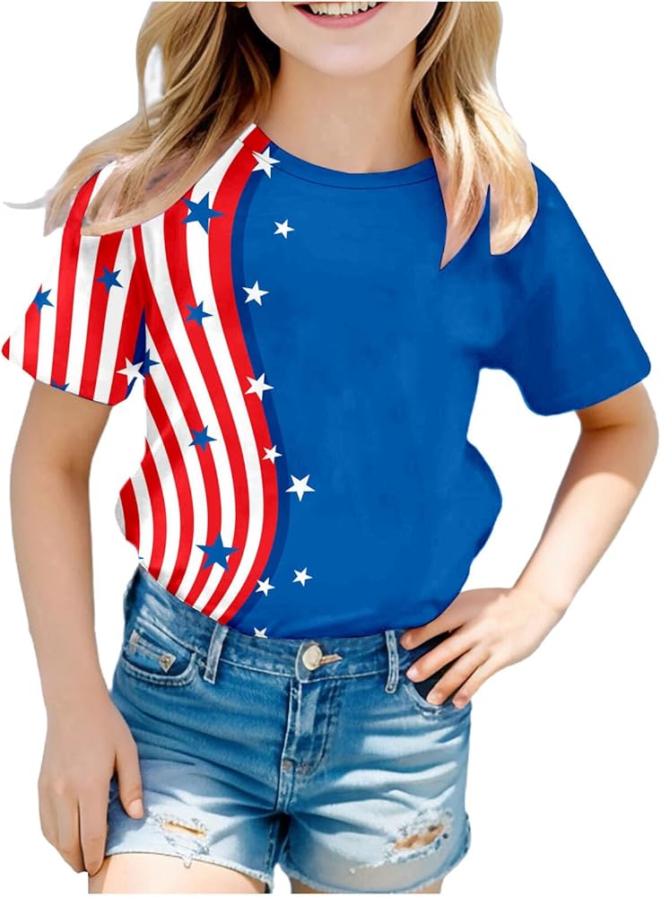 Kids Fourth of July Shirts Short Sleeve American Flag Print T-Shirt Summer Causal Independence Day Shirt Tee Tops