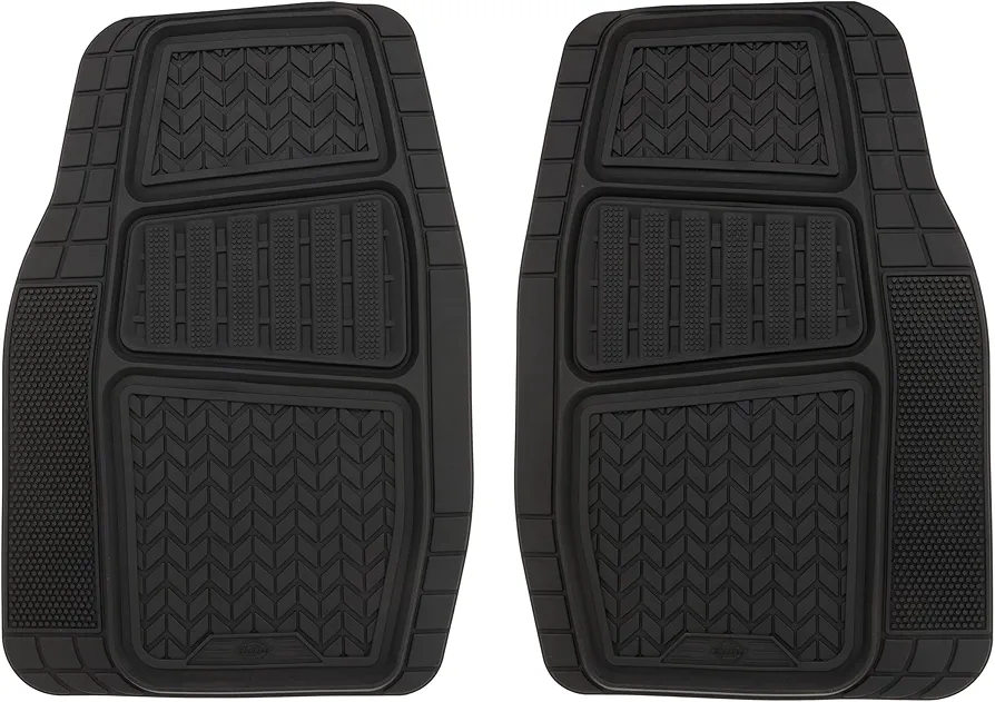 Dickies® 2-Piece Durasport Deep-Tray Floor Mats - Heavy-Duty, All-Weather Protection, Anti-Slip Rubber Trim-to-Fit Mats for Cars, Truck, SUVs, All-Season Front Mats - (Black)