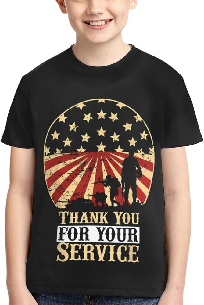 Veterans Day Thank You for Your Service Boys Girls Shirts Kids Short Sleeve Classic Crewneck Top Tee