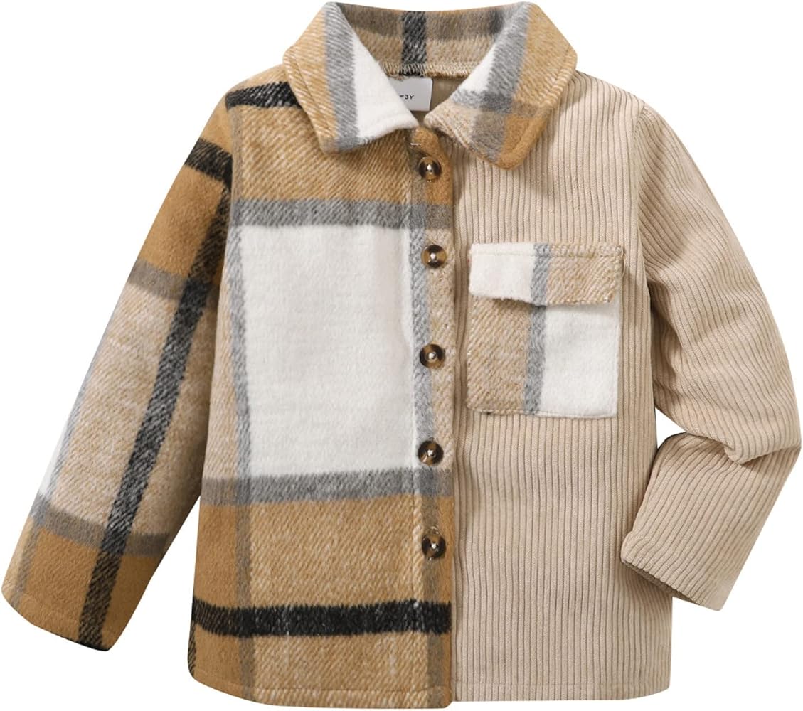 Toddler Boys Girls Long Sleeve Plaid Patchwork T Shirt Coat Tops Clothes with Pocket Boys Outdoor Coats