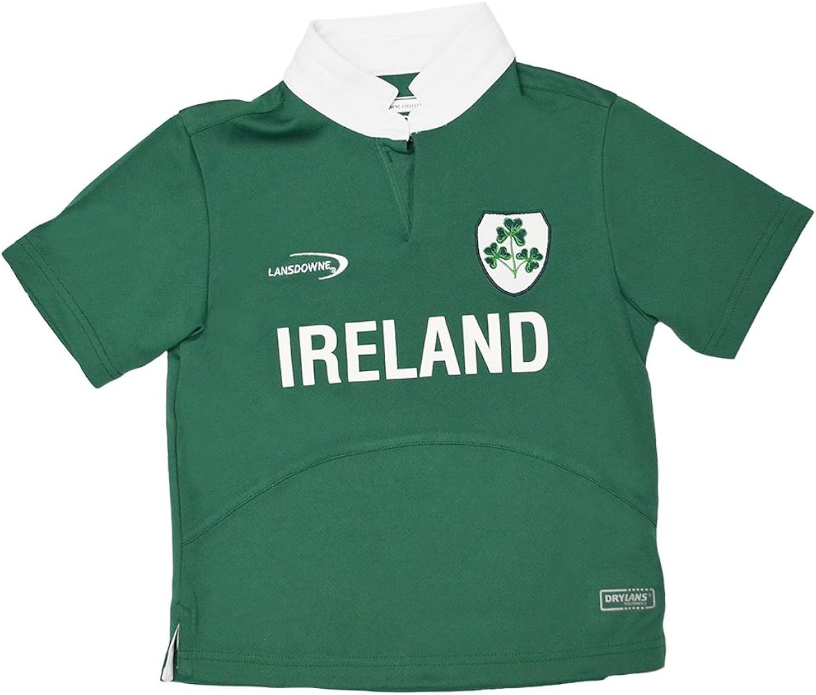 Lansdowne Green Ireland Shamrock Crest Performance Short Sleeve Kids Rugby Shirt