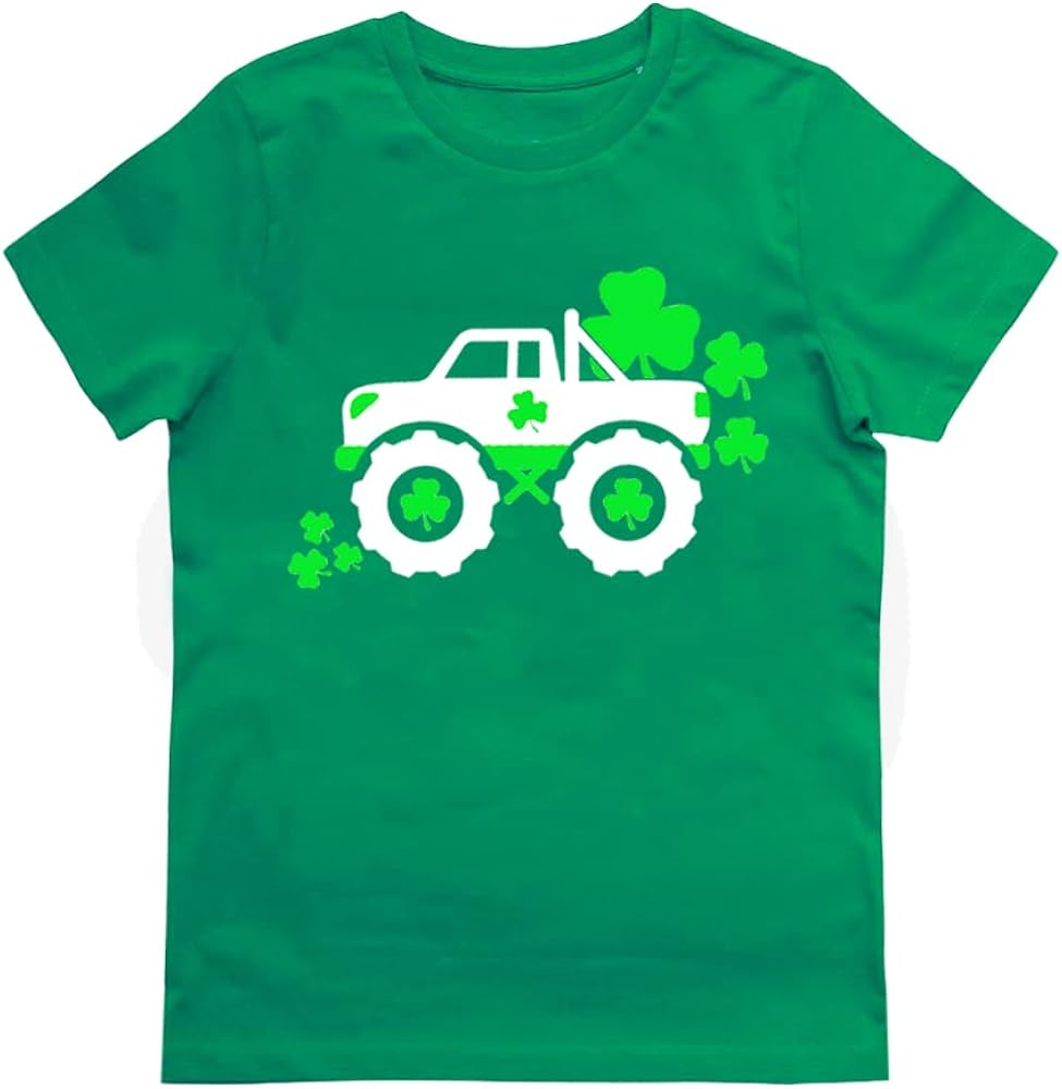 St Patrick's Day Boys Funny T Shirt Kids Girls Short Sleeve Summer Tee Top Shamrock Truck 11-12 Years