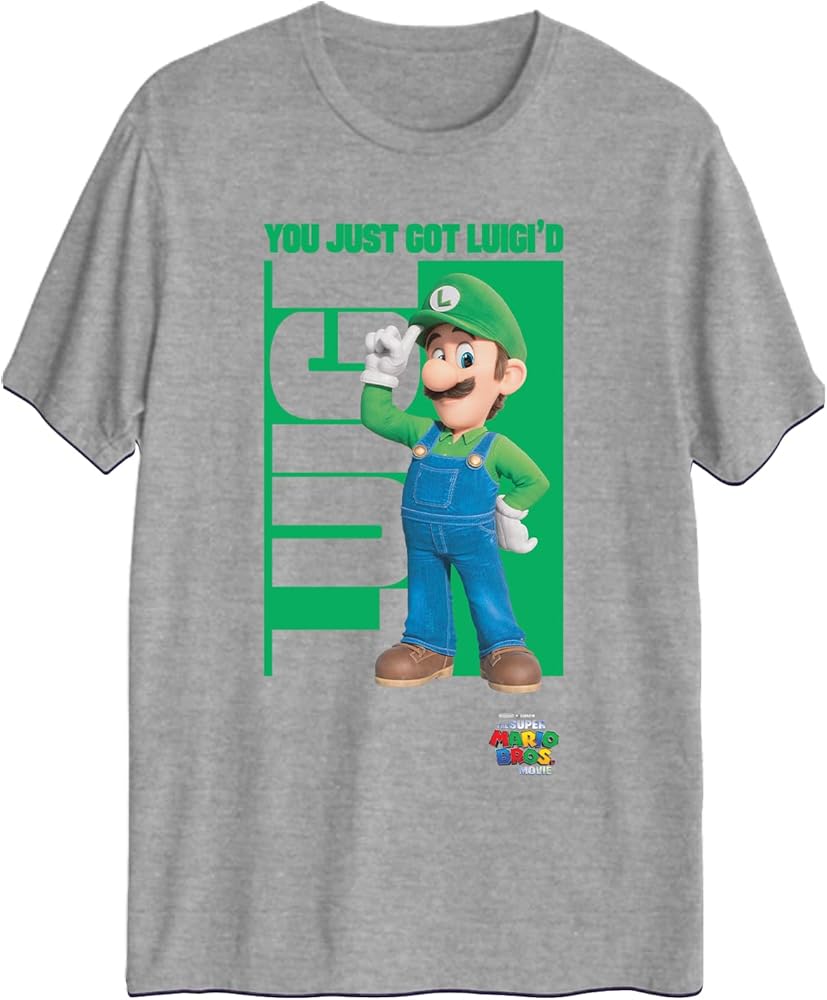 Nintendo Super Mario Bros. Movie Luigi You Just Got Luigi'd Kid's Short Sleeve T-Shirt (Light Grey, Medium)