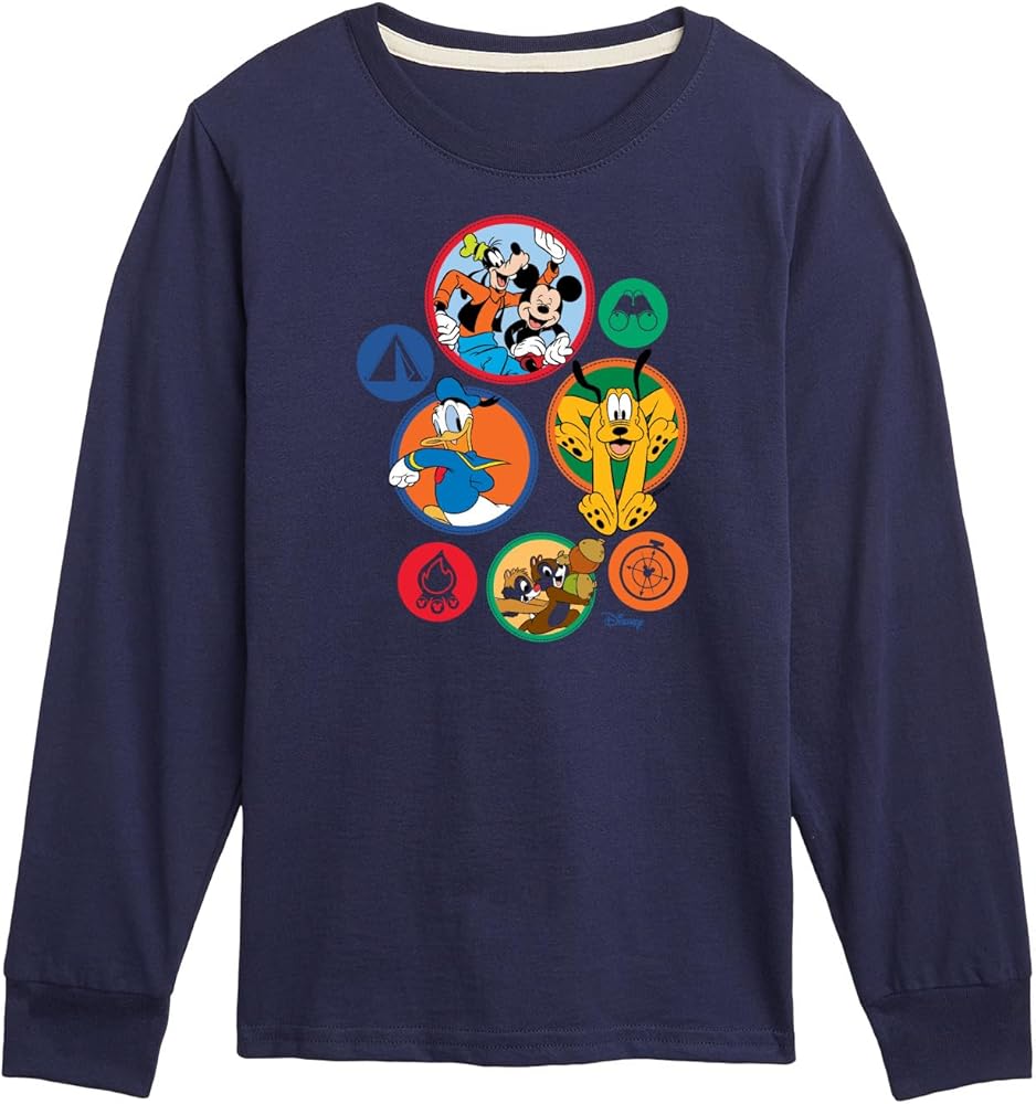 Disney Mickey & Crew Camping Badges - Youth Long Sleeve Graphic T-Shirt