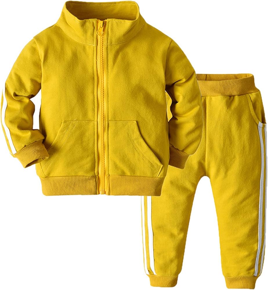 Toddlers Boys Sports Clothing Sets Long Sleeve Zipper Tracksuit Kids Sweatsuit Outfit Athletic Clothes 2 Pcs Yellow 12-18 Months/80