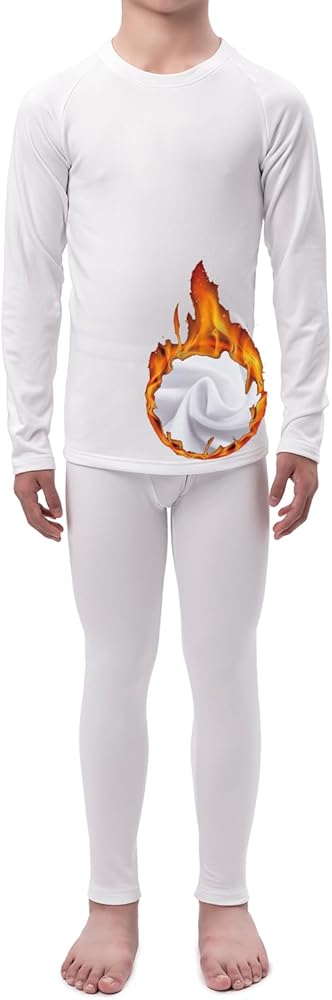 DEVOROPA Youth Boys Thermal Underwear set for Kids Fleece Lined Base Layer Stretch Long Johns for kids Winter Cold Gear