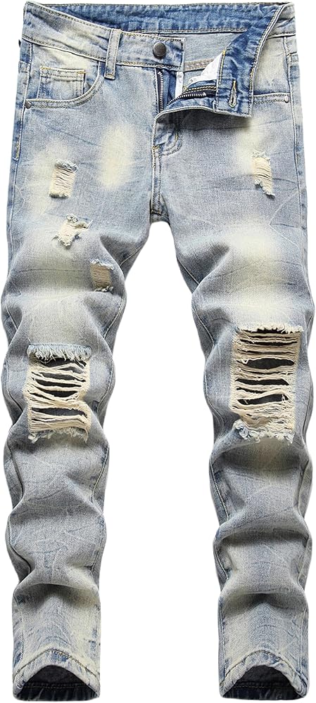 FREDD MARSHALL Boy's Skinny Fit Ripped Destroyed Distressed Fashion Kids Denim Jeans Pants