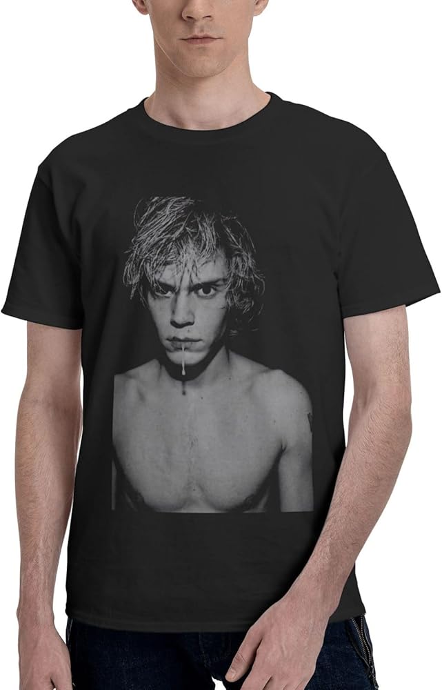 Evan Peters T Shirt Man's Lightweight Soft Short Sleeve Casual Basic Round Neckline Tee Tops