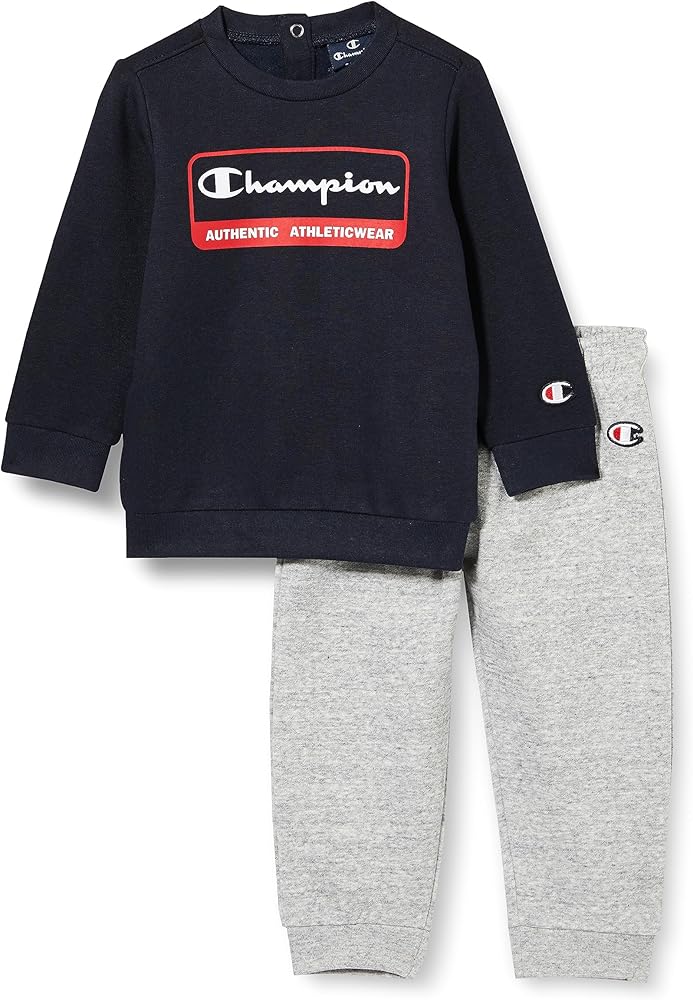 Champion Baby Boys' Legacy American Classics Td-Graphic Shop Crewneck Suit Tracksuit Set (Blu Marino/Grigio Melange, 2 Years)