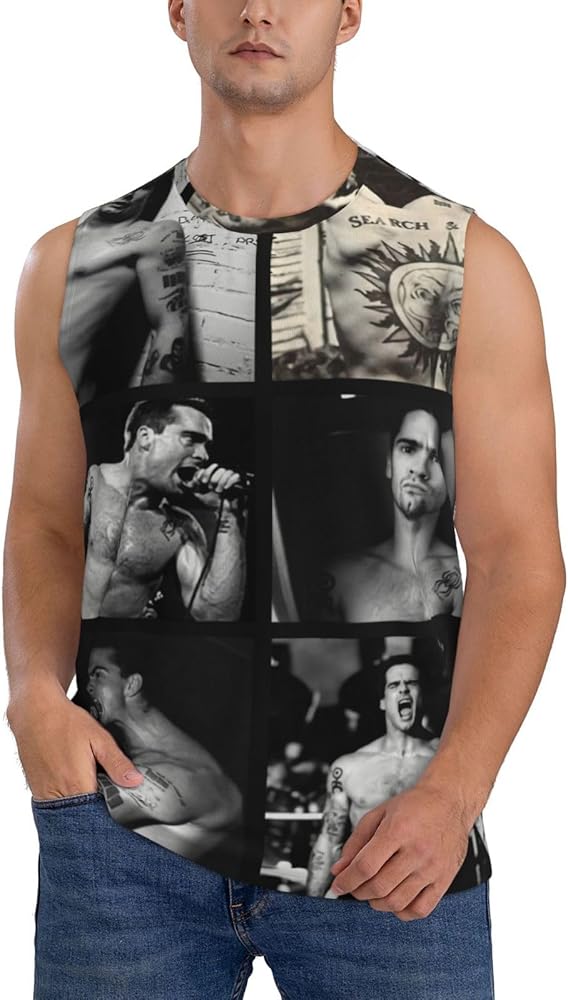 Henry Rollins Collage Tank Top Boys Summer Casual Novelty Polyester Sleeveless Tee Shirts for Men