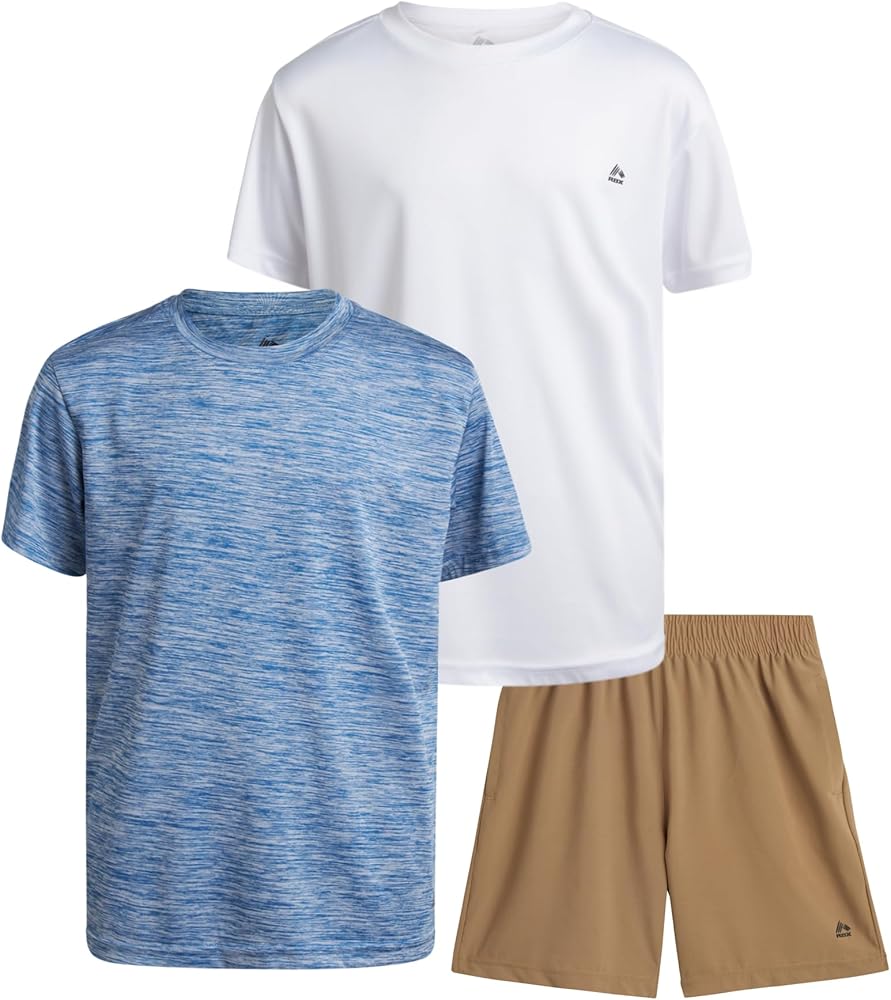 RBX Boys' Active Shorts Set - 3 Piece Performance T-Shirt and Woven Gym Shorts - Kids' Activewear Set for Boys (4-12)