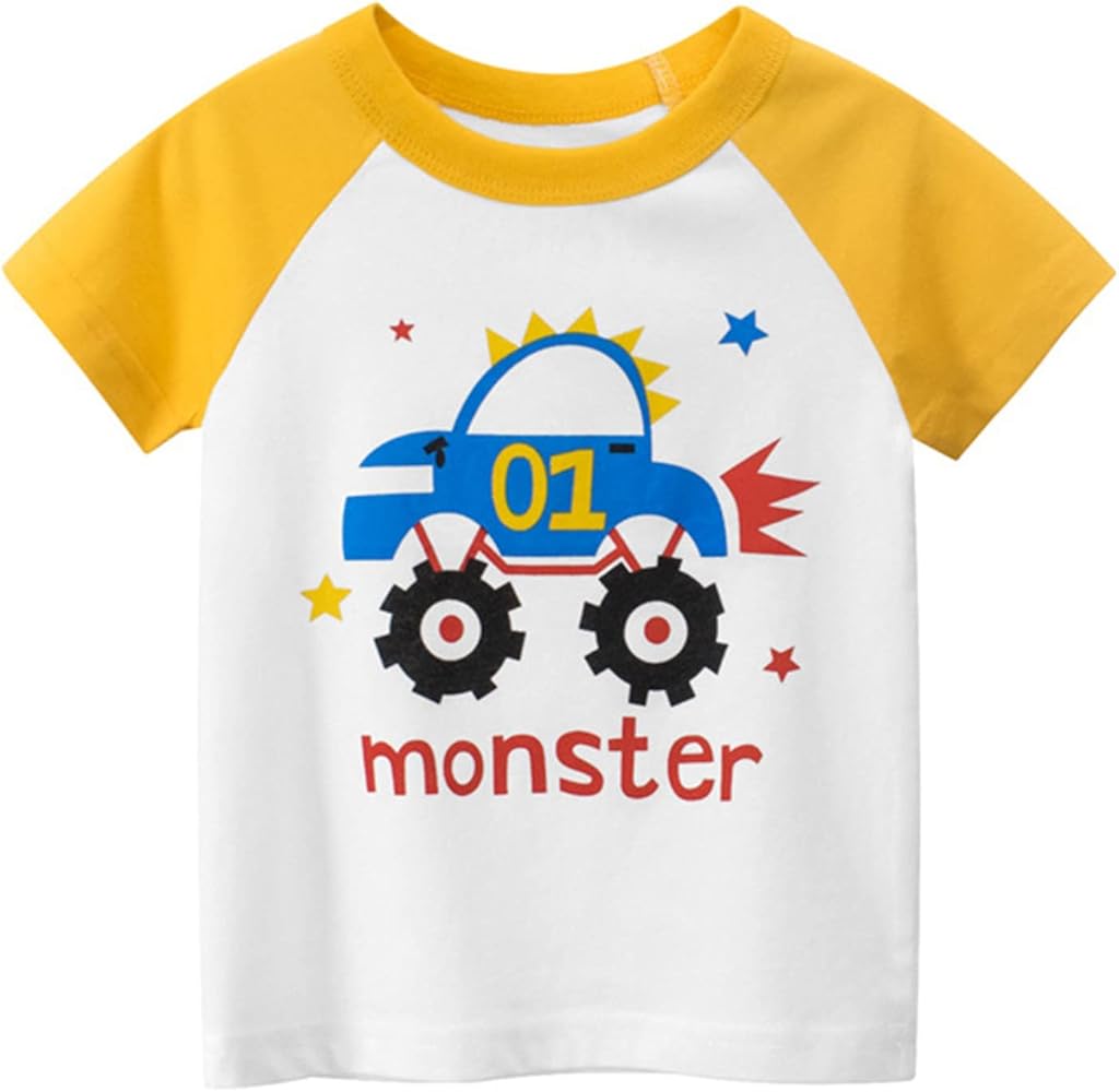 Toddler Boy Shirt Kids Baby Boys Girls Cars Print Short Sleeve Crewneck T Shirts Tops Tee Clothes for 1-7Years