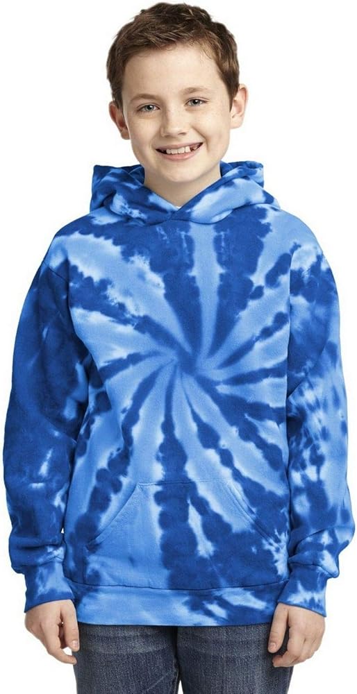 Port & Company Boys' Essential Tie Dye Pullover Hooded Sweatshirt L Royal