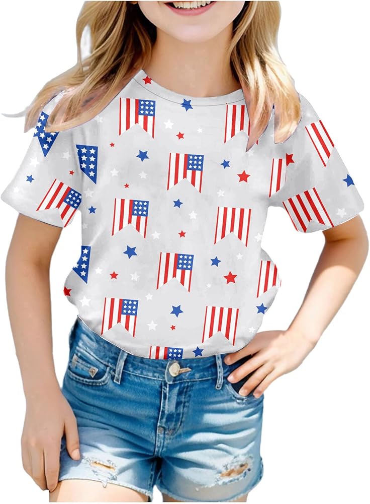 4th of July Shirt for Toddler Boy Girl Red White Blue Tees Shirt Casual Short Sleeve Crew Neck Independence Day Tops Tees 3-10 Years,Toddler July 4Th Outfit Boy,Fourth of July Outfits for Kids