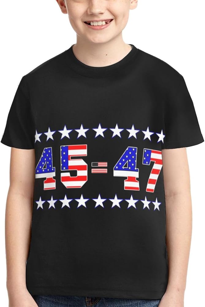 Pro Trump 45 = 47 Boys Girls Shirts Kids Short Sleeve Classic Crewneck Top Tee