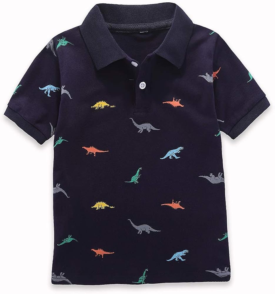 Fashion Boys Turndown Collar Dino Printed Polo Shirt