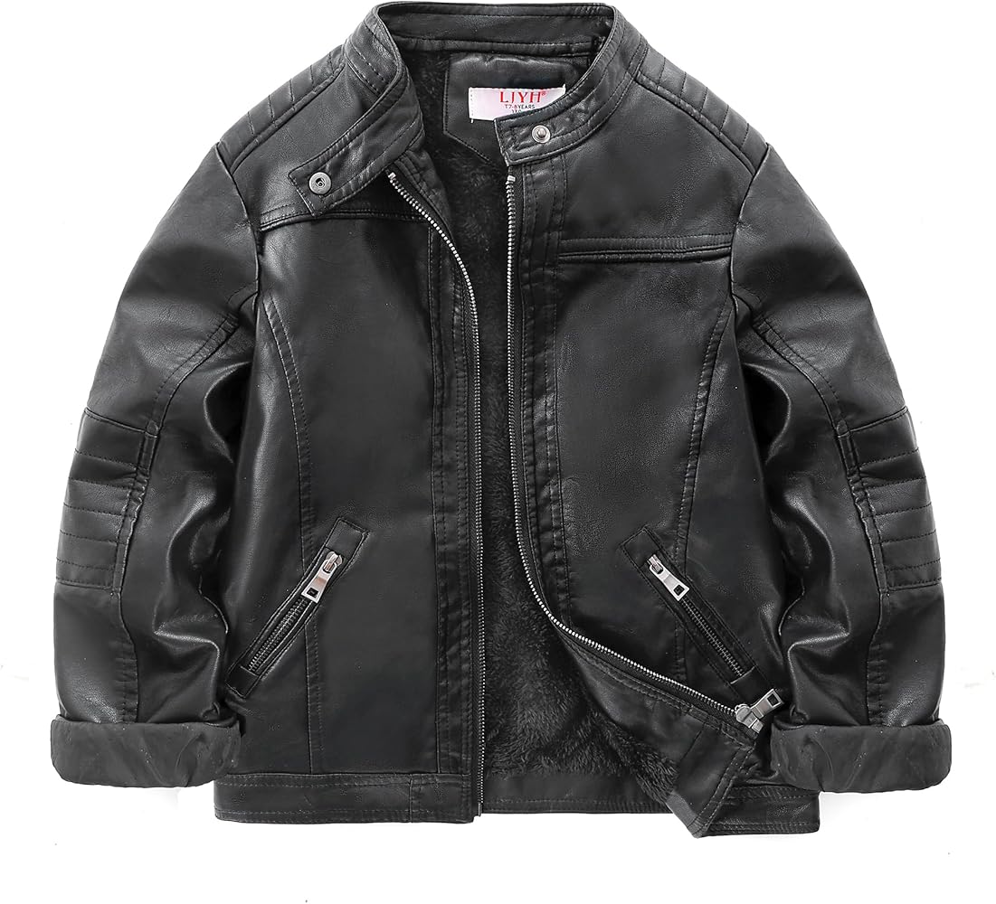 LJYH Boys Winter Motorcycle Faux Leather Jackets Children Collar Zipper Thicken Coats