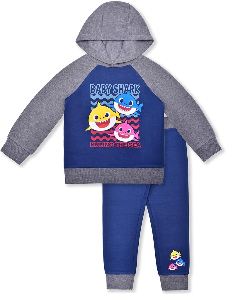 Nickelodeon Boys’ Baby Shark Hoodie and Jogger Set for Toddler Kids – Blue/Navy/Grey