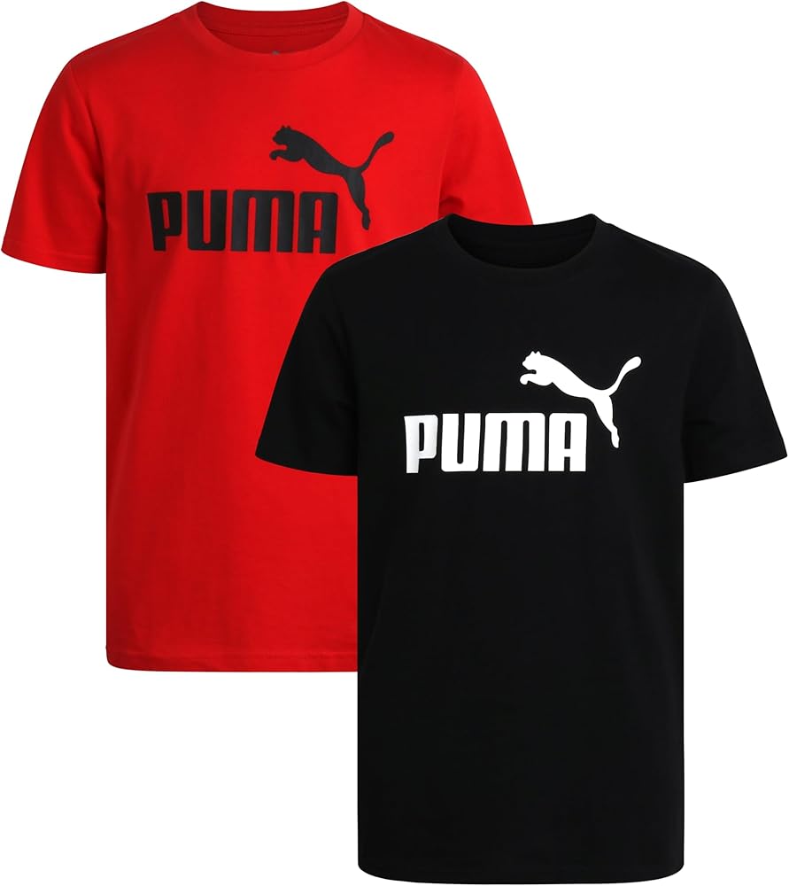 PUMA Boys' T-Shirt - 2 Pack Core Logo T-Shirt for Boys - Basic Athletic Crewneck Short Sleeve Tee (S-XL)