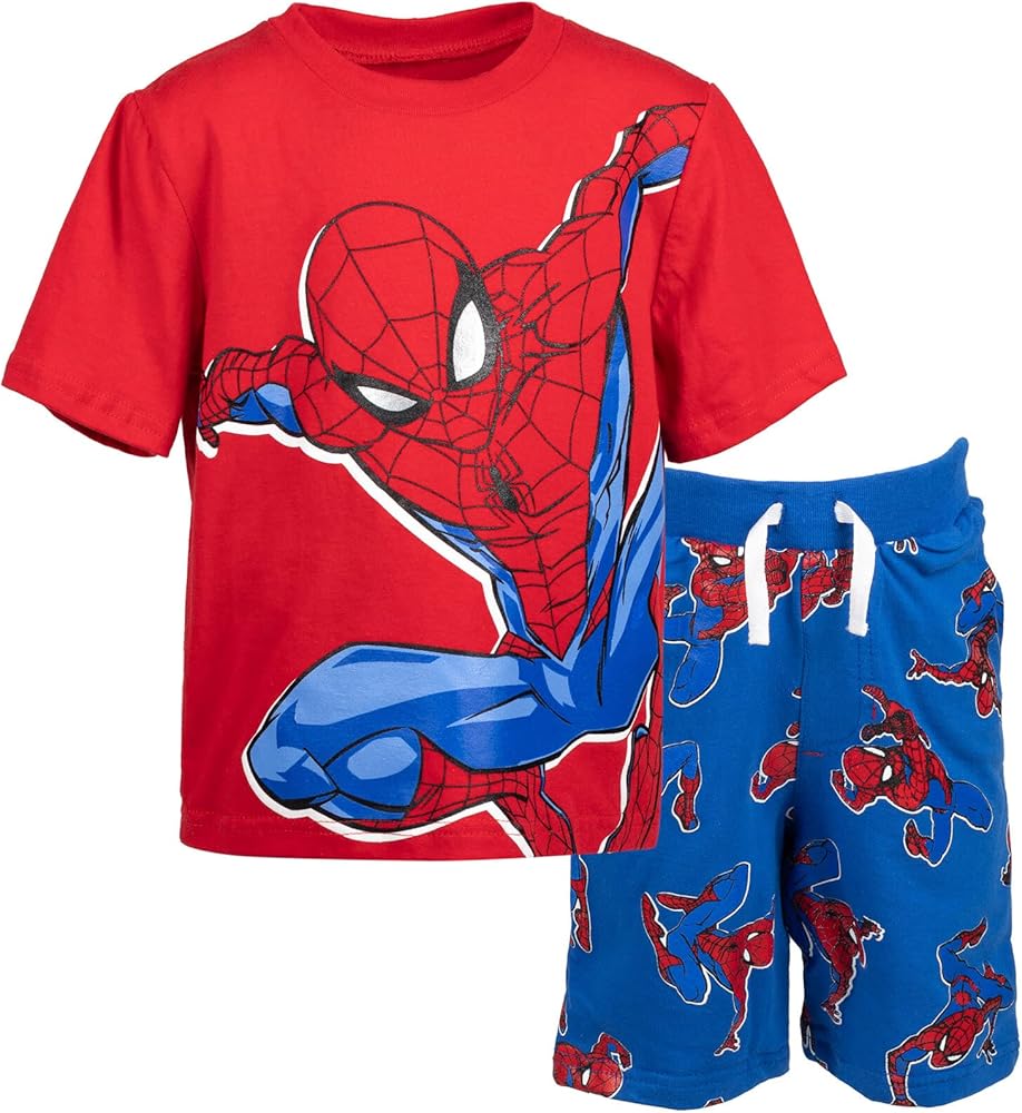 Marvel Spider-Man T-Shirt and French Terry Shorts Outfit Set Toddler to Big Kid Sizes (2T - 10-12)