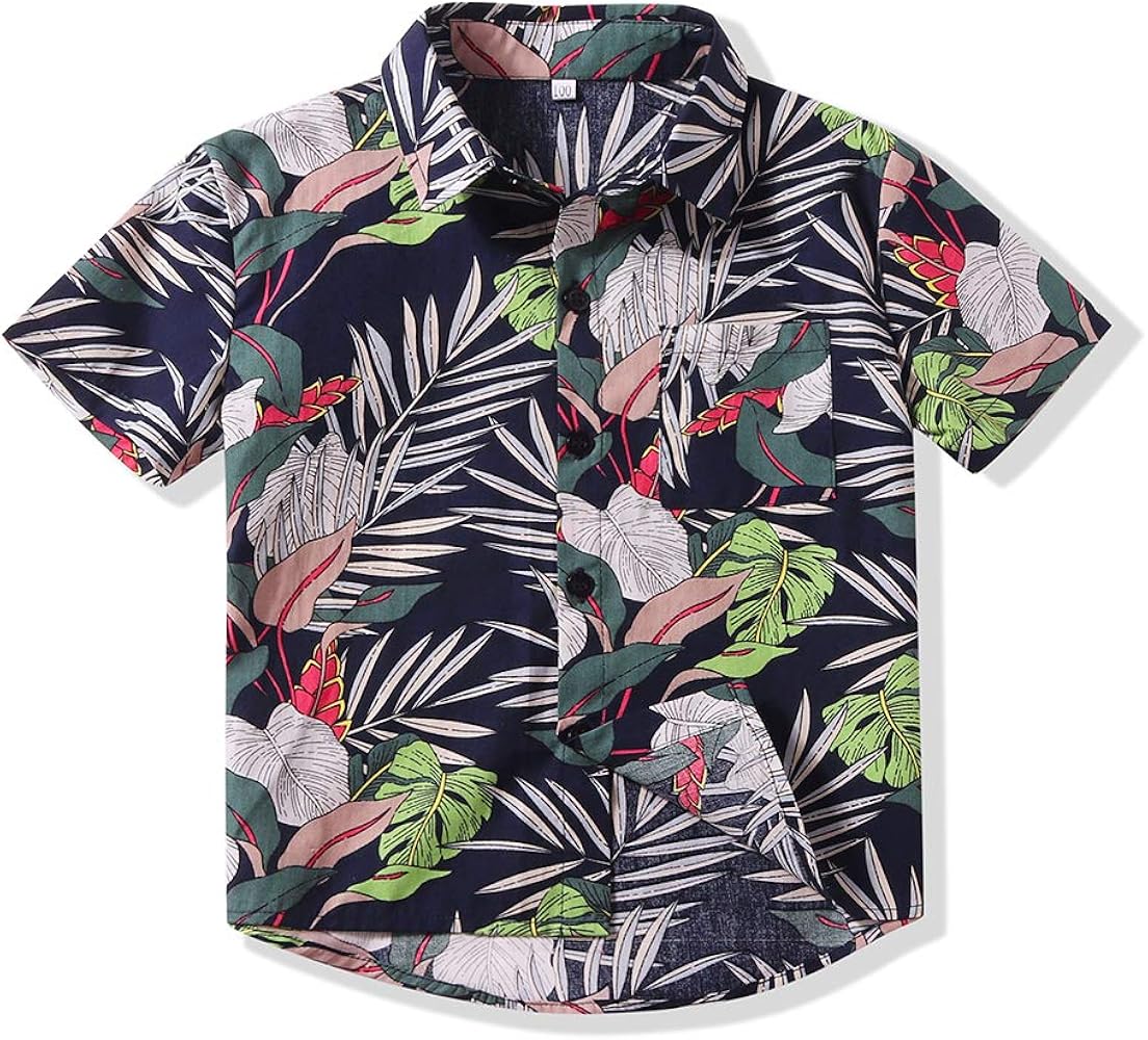 Boy's Coconut Tree Print Beach Tops Baby Aloha Hawaiian Shirt (1-5 Years Old)