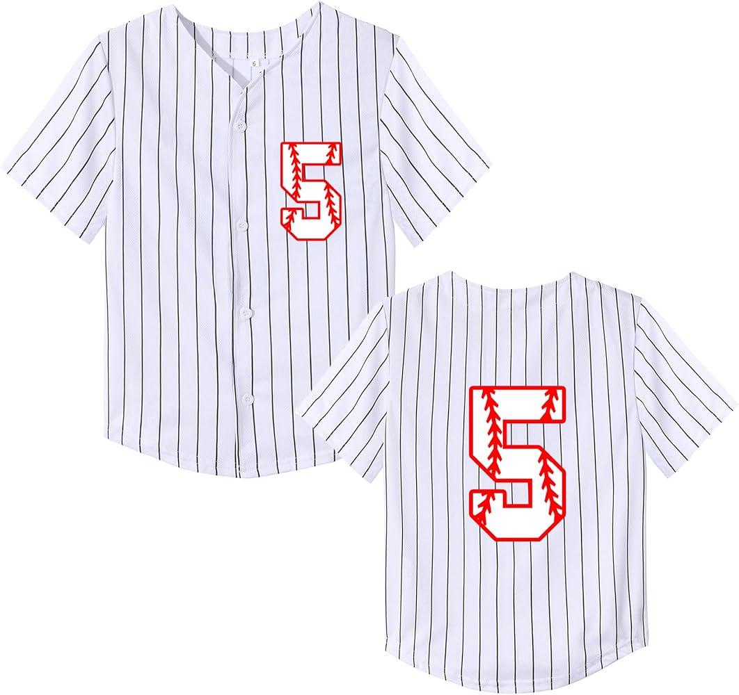 Kids Baseball Jersey Boys 5th Birthday Gift Print Number 5 T-shirt Girls Trendy Hip Hop Button Short Sleeve Tops