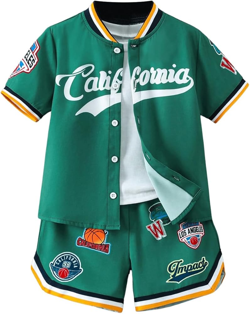 Floerns Toddler Boy's 2 Piece Outfit Baseball Button Front Shirts Track Shorts Set