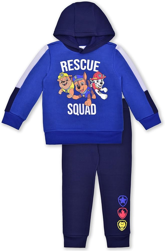 Nickelodeon Paw Patrol Chase, Marshall and Rubble Boys Hoodie and Jogger Pants for Toddler and Little Kids – Blue/Navy