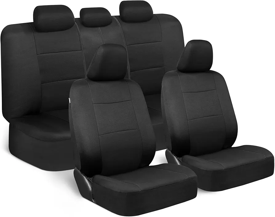 BDK PolyPro Seat Covers Full Set in Solid Black – Front and Rear Split Bench Covers, Easy to Install for Auto Trucks Van SUV Car