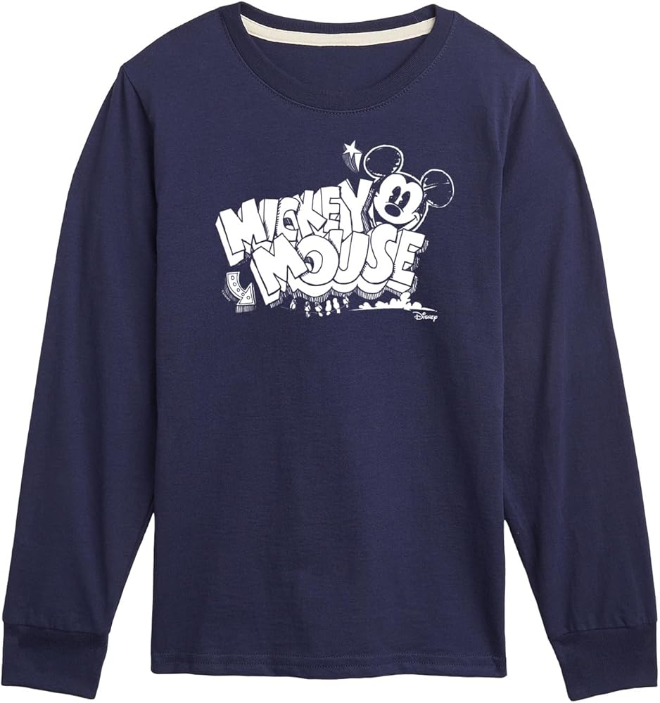 Disney Mickey Mouse Chalk Drawing - Youth Long Sleeve Graphic T-Shirt