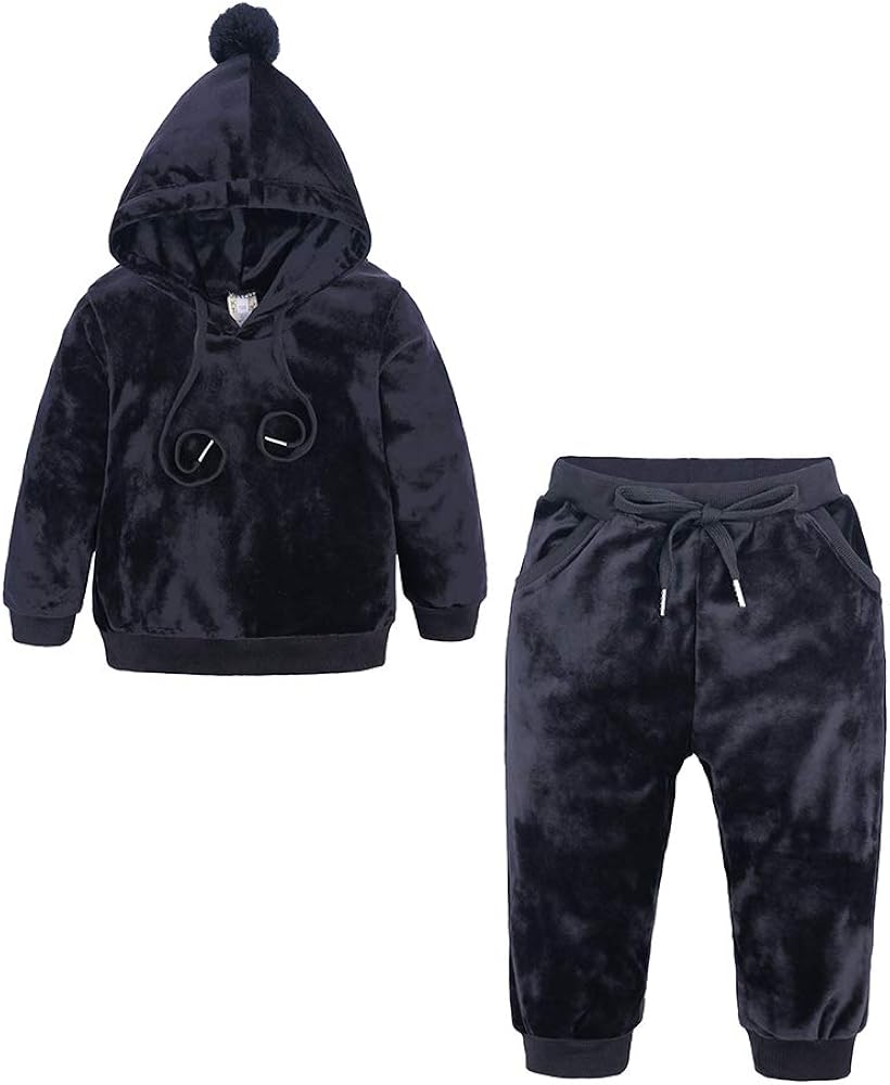 Kids Tales Baby Boys Girls Velvet Sweatsuit Cute Ear Hooded Fleece Pullover and Pants Outfits Set