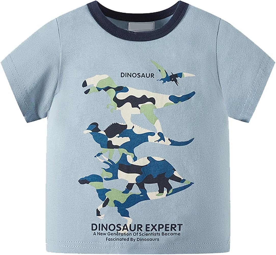 Toddler Kids Baby Boys Summer Cartoon Dinosaur Short Sleeve Crewneck T Shirts Tops Tee Blue Thermal Boys