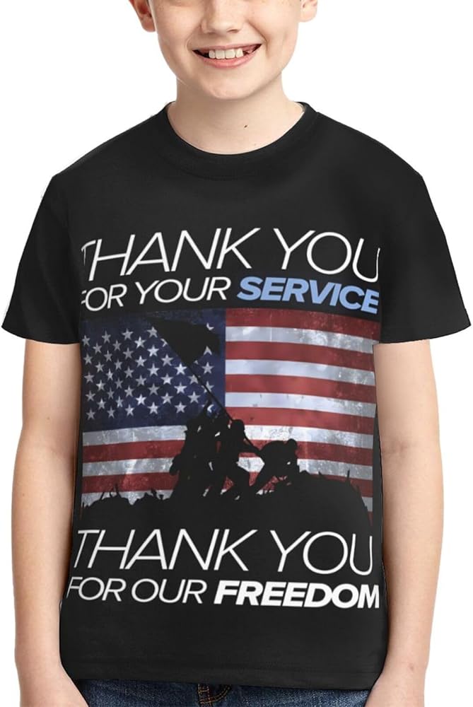 Veterans Day Thank You for Your Service Boys Girls Shirts Kids Short Sleeve Classic Crewneck Top Tee