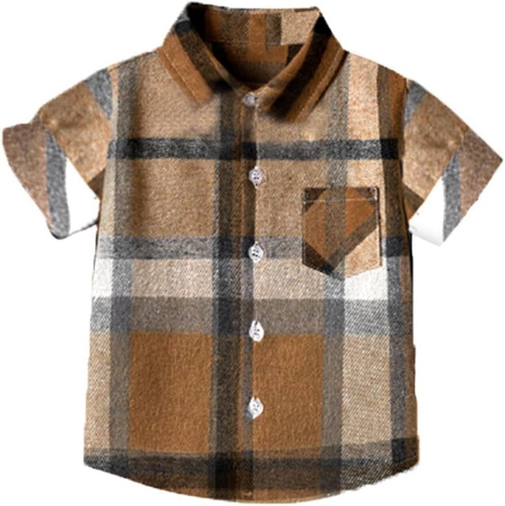 White T Shirt Boys Boys Plaid Lapel Single Breasted Short Sleeve Shirt Multi Color Optional Tops for 1-8 Years