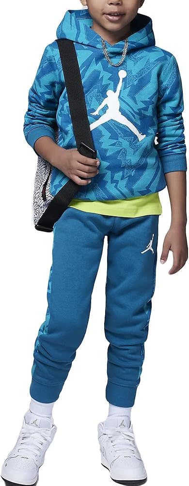 Jordan Boy's MJ Essentials Fleece All Over Print Set (Toddler/Little Kids/Big Kids) French Blue 6 Little Kids