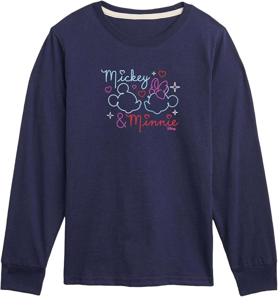 Disney Mickey & Minnie Together in Neon - Youth Long Sleeve Graphic T-Shirt