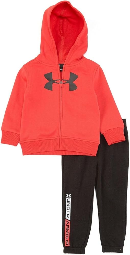 Under Armour Boys Big Logo Full Zip UA Track Fleece Hoodie & Jogger Set (RED, 18 Months)