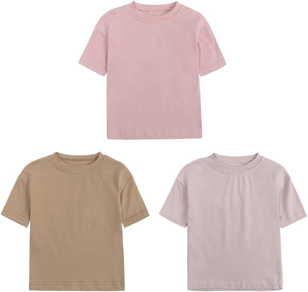 3-PACK Boys Girls Solid T-Shirts Toddler Kids Summer Crew Neck Short Sleeve Casual Tee Tops Multi-Color