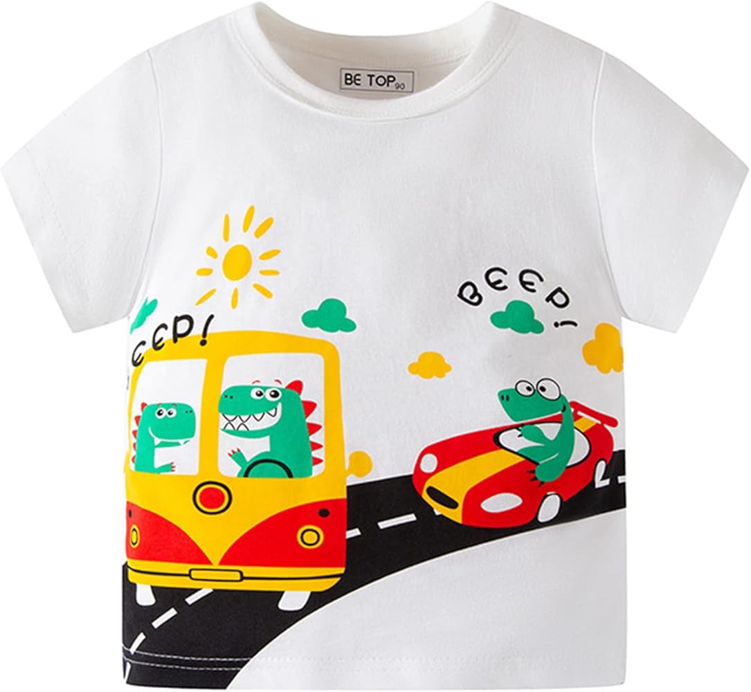 4t Full Sleeve Boys Girls Summer Cartoon Cars Short Sleeve Crewneck T Shirts Tops Tee Clothes for Basketball Undershirt