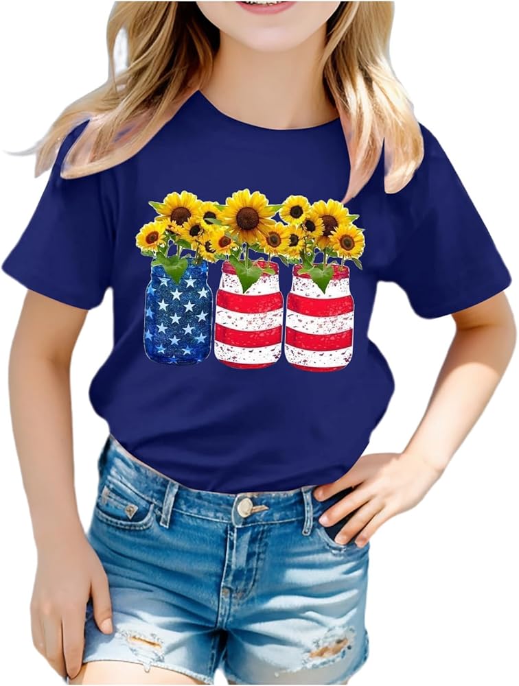 Kids 4th Of July T-Shirt for 1-8 Years Stars Striped Tees Shirt Fashion Short Sleeve Round Neck Independence Day Tops Tees 3-10 Years ,Toddler Fourth Of July Shirt Boy,4Th Of July Kids Shirts