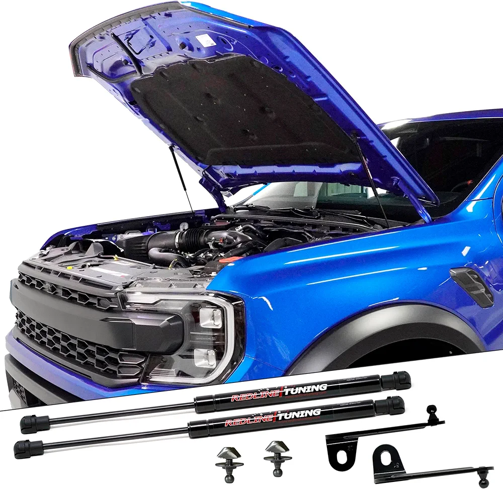 Redline Tuning 21-11047-02 Hood QuickLIFT Plus System Compatible with Ford Ranger 2024+ (All Black Components - Bolt in System)