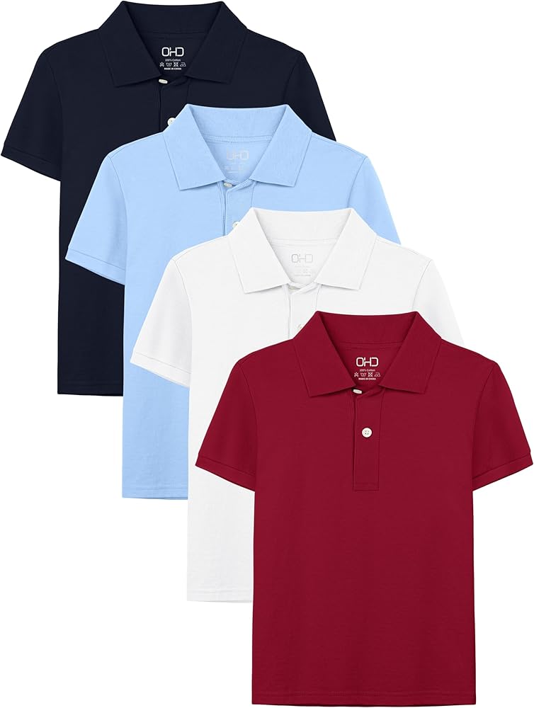 OHD 4 Pack Boys Polo Shirt Cotton School Uniform Polo Shirts for Boys Soft Kids Polo Shirt Multiple Color Short Sleeve Polo