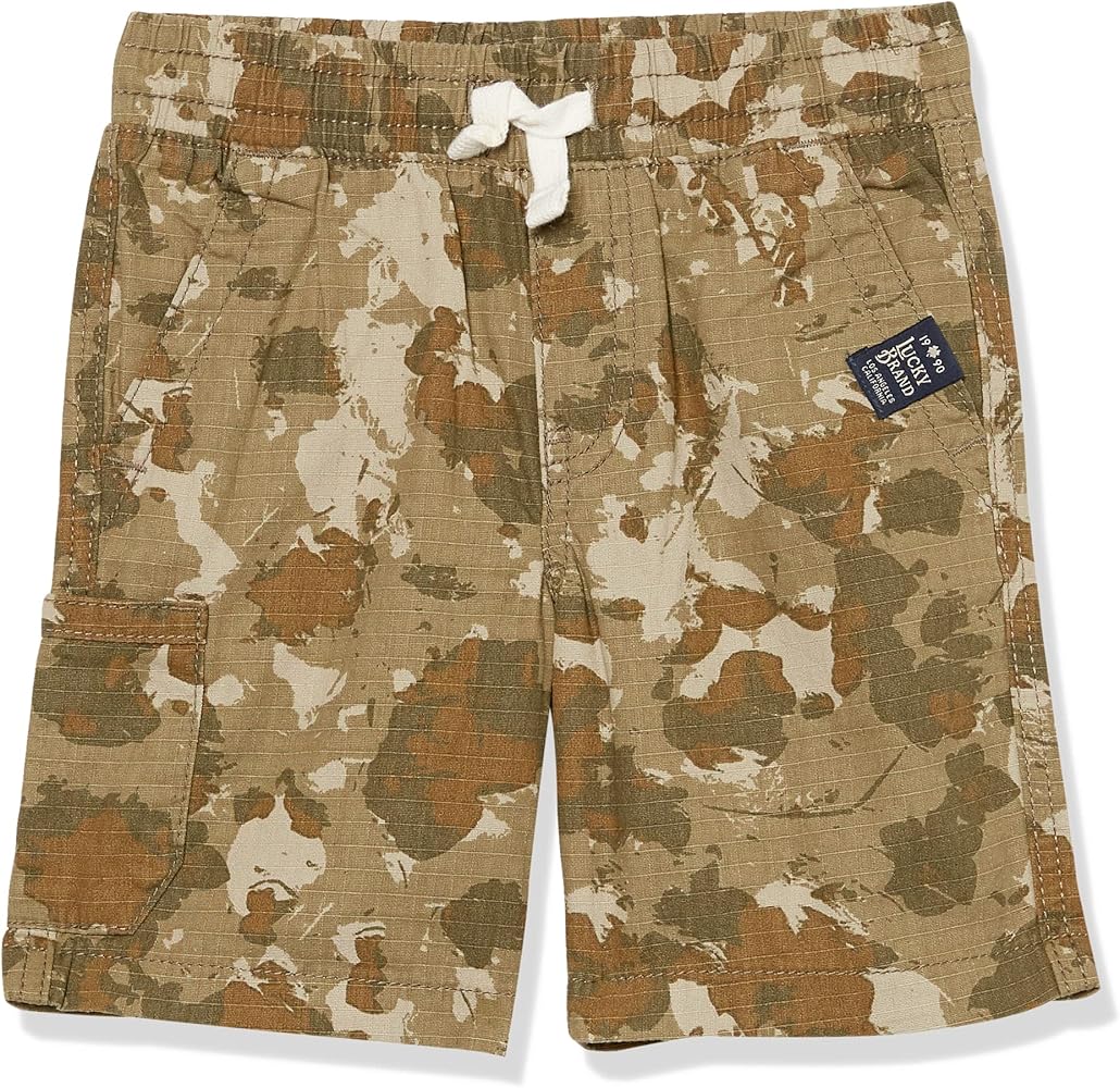 Lucky Brand Boys' Pull-On Cargo Shorts, Drawstring Closure, Dusty Olive Camo FC04, 6