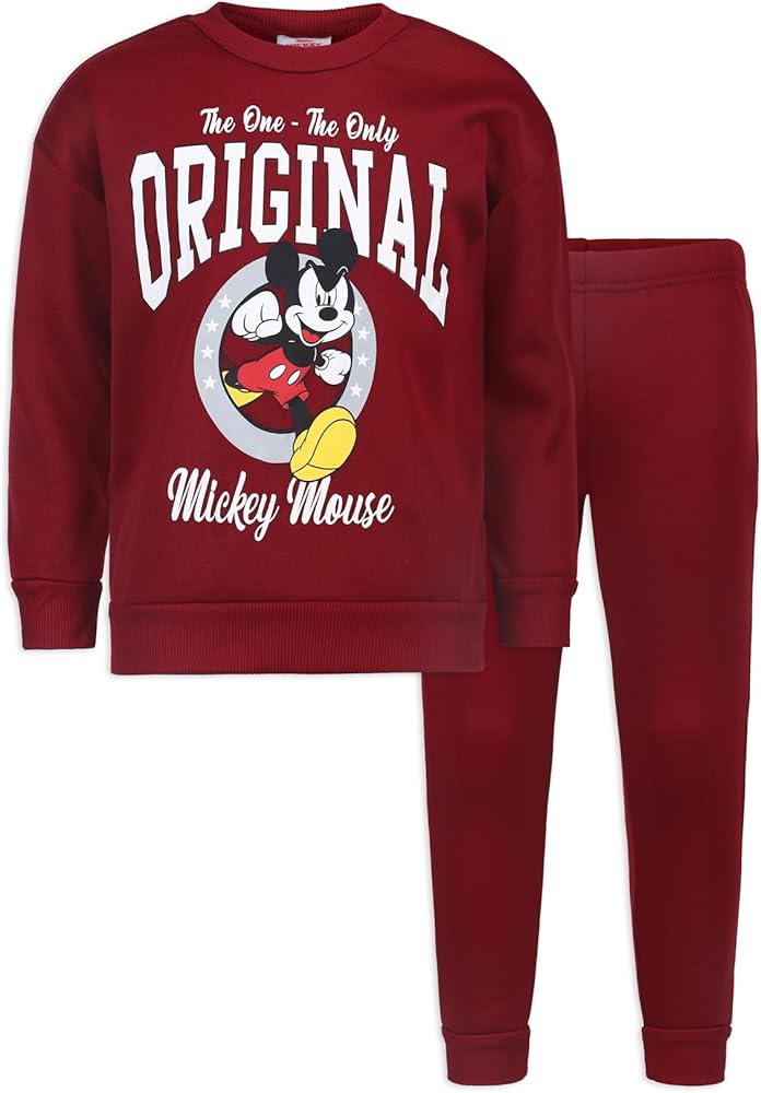 Disney Mickey Mouse Boys 2 Piece Sweatshirt and Pant Sets for Toddlers and Big Kids – Red