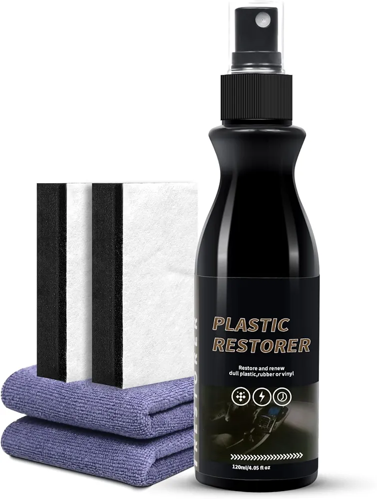 Plastic Restorer for Cars, Shines & Protects Plastic, Rubber, Leather Surfaces, Resists Water, UV Rays, Dirt, 4oz Spray Bottle