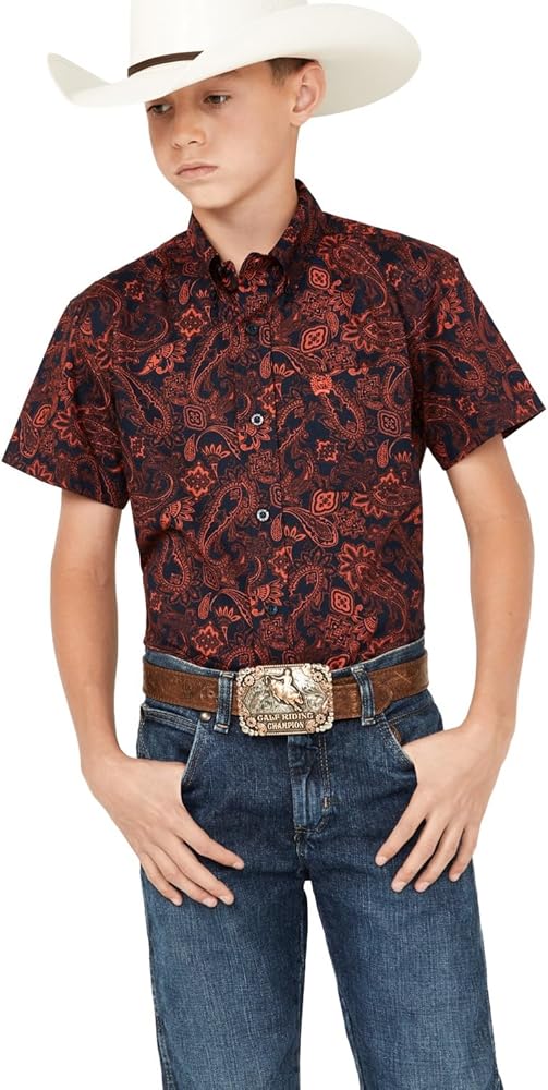 Cinch Western Shirt Boy Short Sleeve Paisley Printed Button MTW7140028