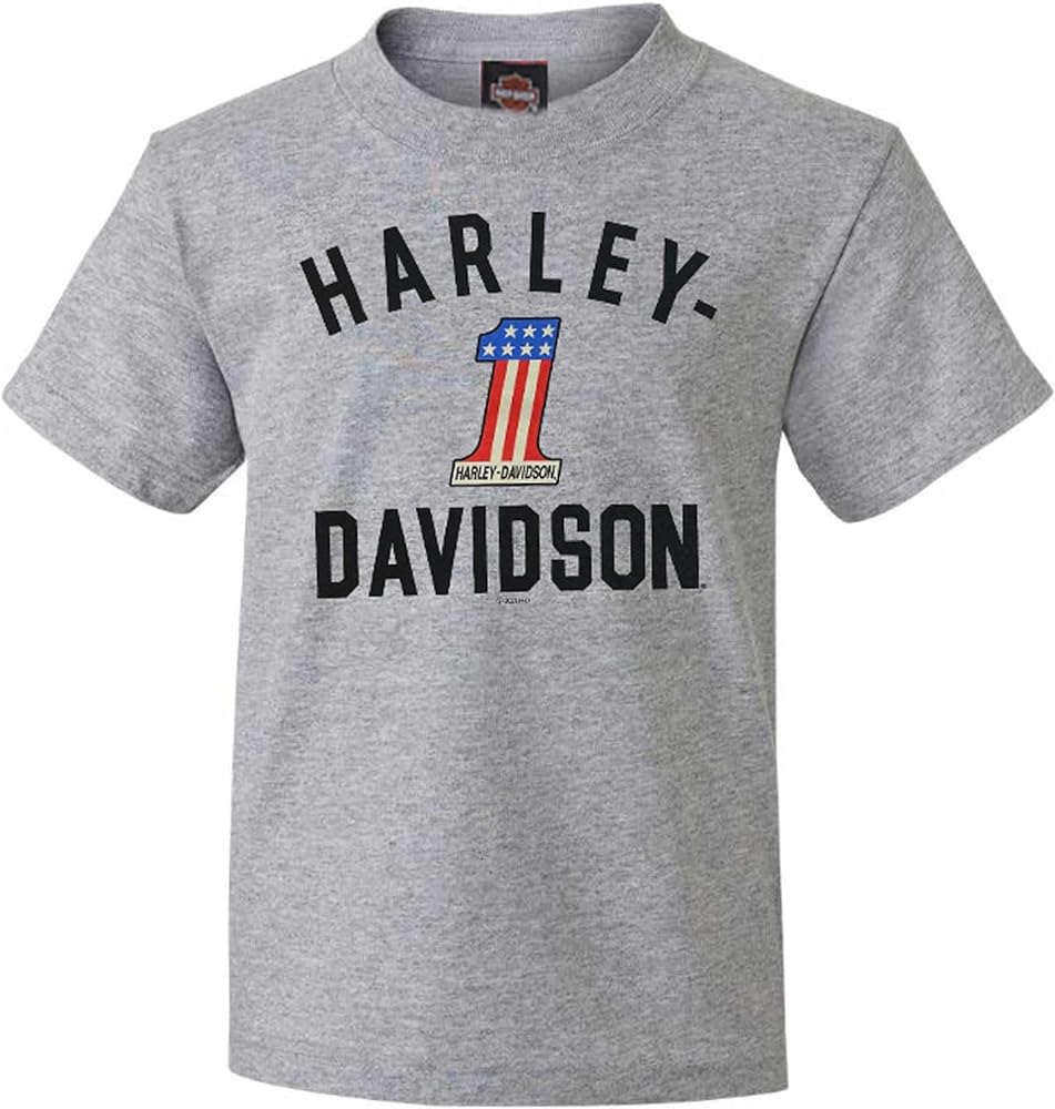 Harley-Davidson Big Boys' #1 Logo Short Sleeve Crew-Neck Tee - Athletic Gray