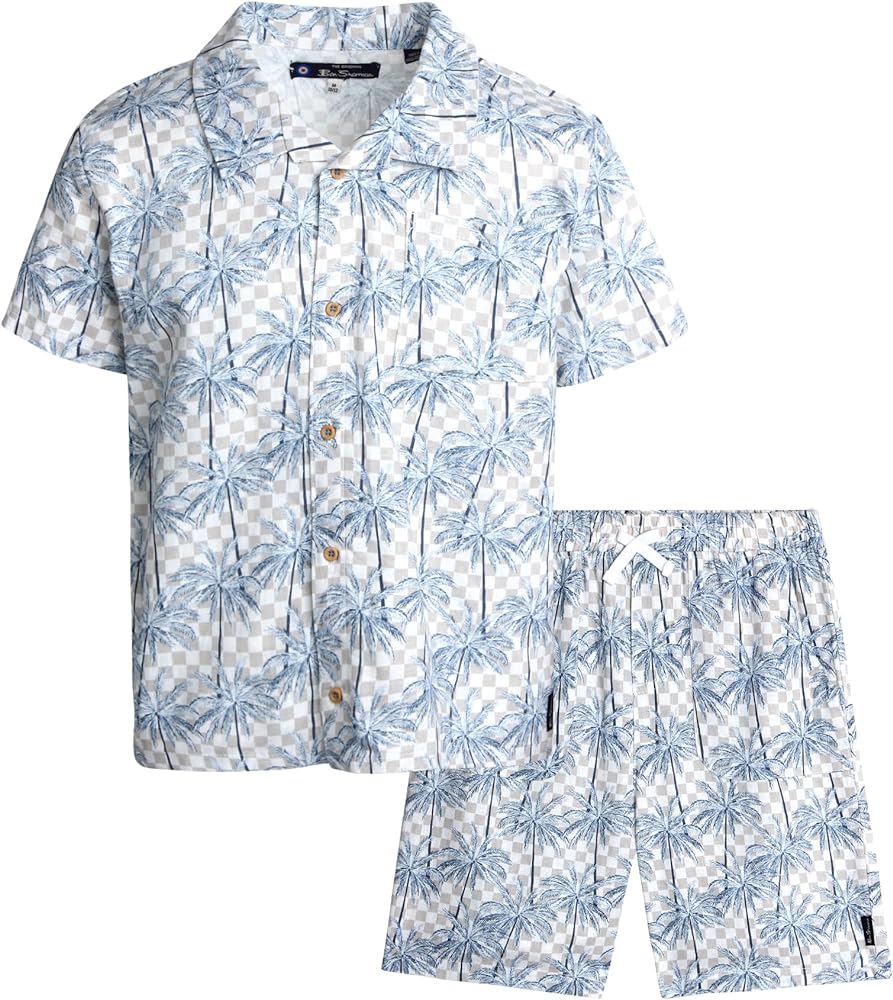 Ben Sherman Boys' Shorts Set - 2 Piece Cabana Button Down Collared T-Shirt and Summer Shorts - Boys Summer Outfits (4-14)