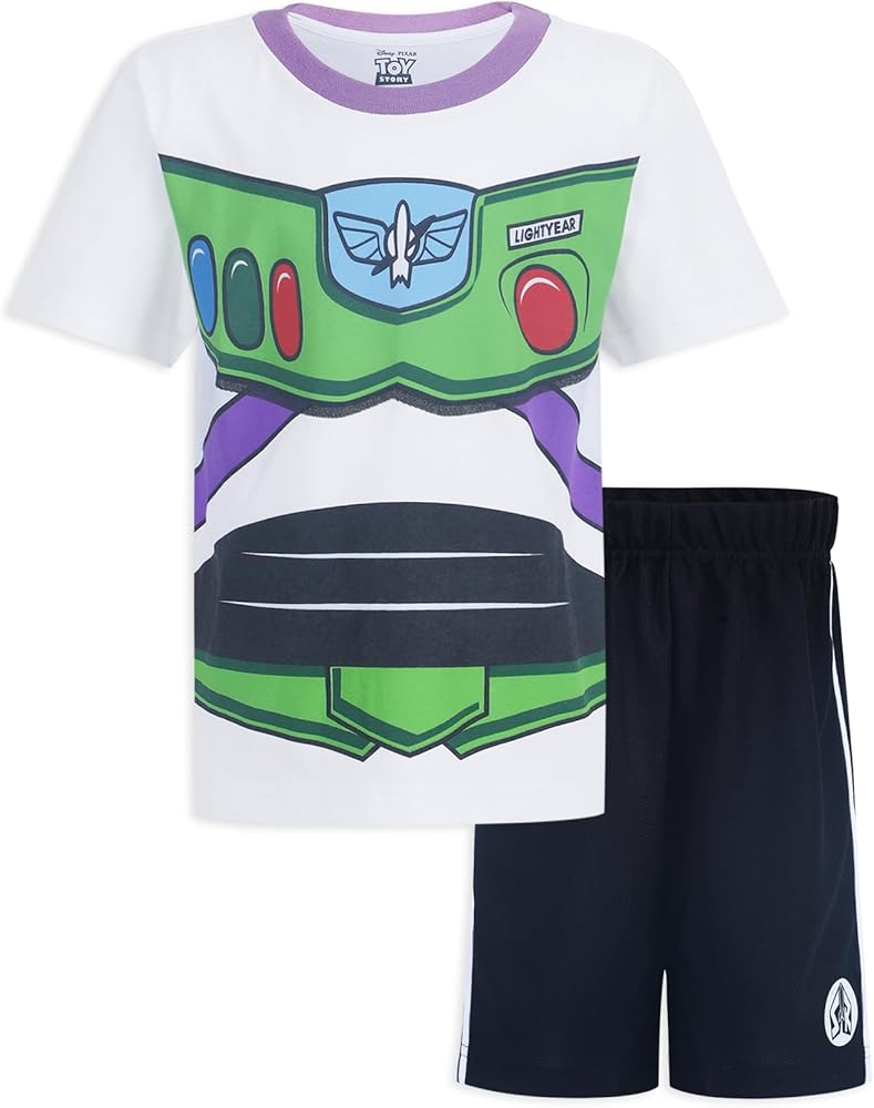 Disney Toy Story Buzz Lightyear Boys’ T-Shirt and Shorts Set for Toddler and Little Kids - White/Black